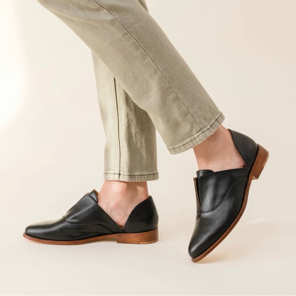 Nisolo Emma D'Orsay Oxford Women's Size. 7.5 NIB FREE SHIPPING Black Leather